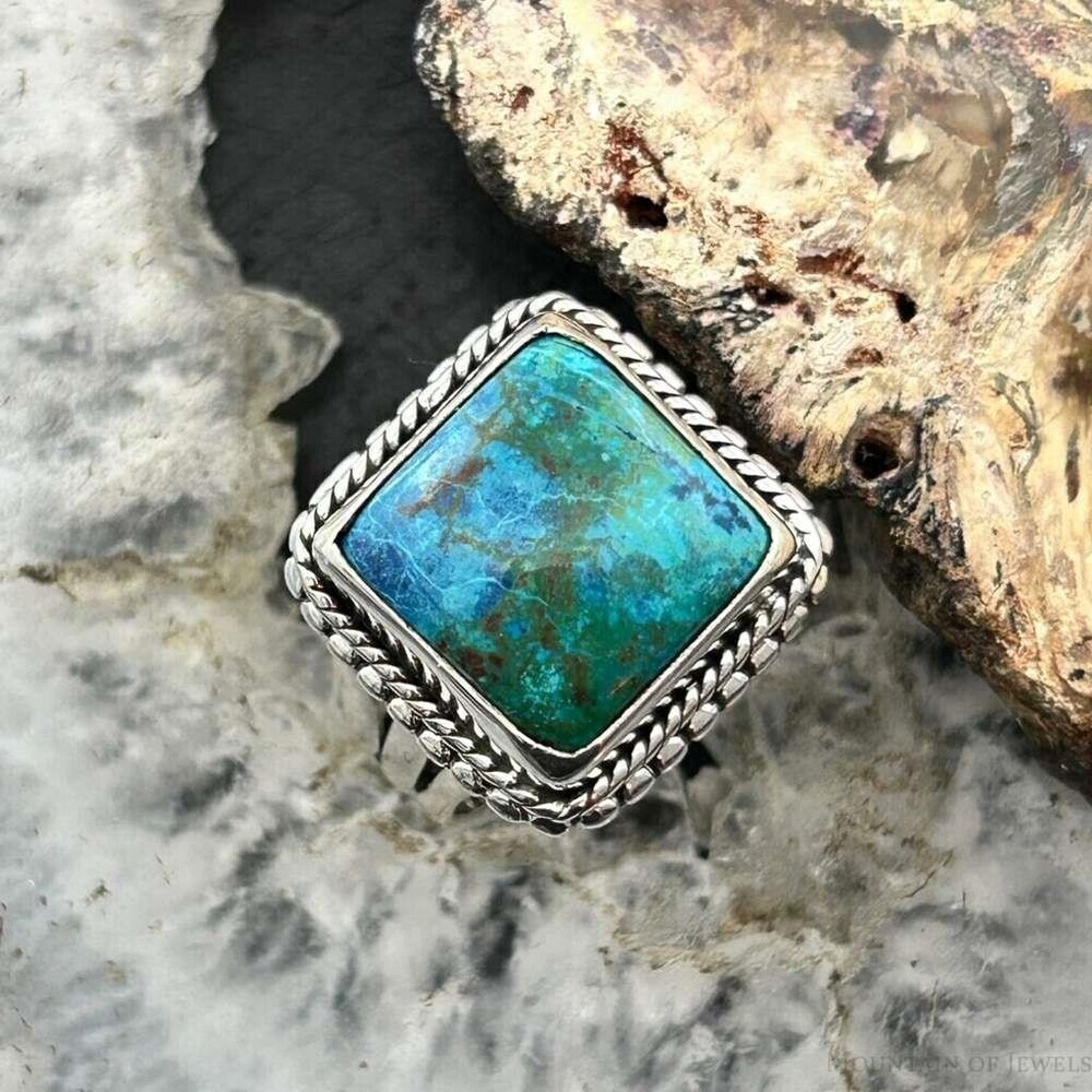 Sterling Silver Southwestern Style Square Shattuckite Ring Size 7.25 For Women